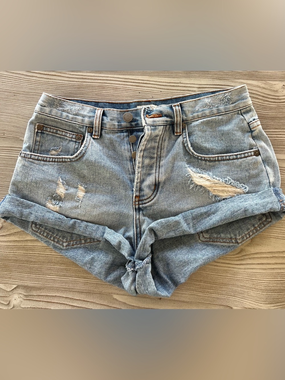 Billabong Light Blue Distressed Rolled Hem Jean Shorts